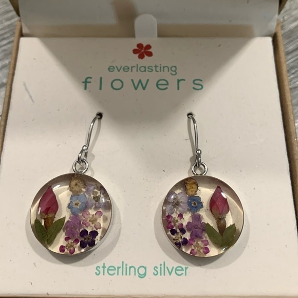GIANI BERNINI Everlasting Flowers Sterling Silver NIB Dried Flower Earrings - Picture 1 of 8